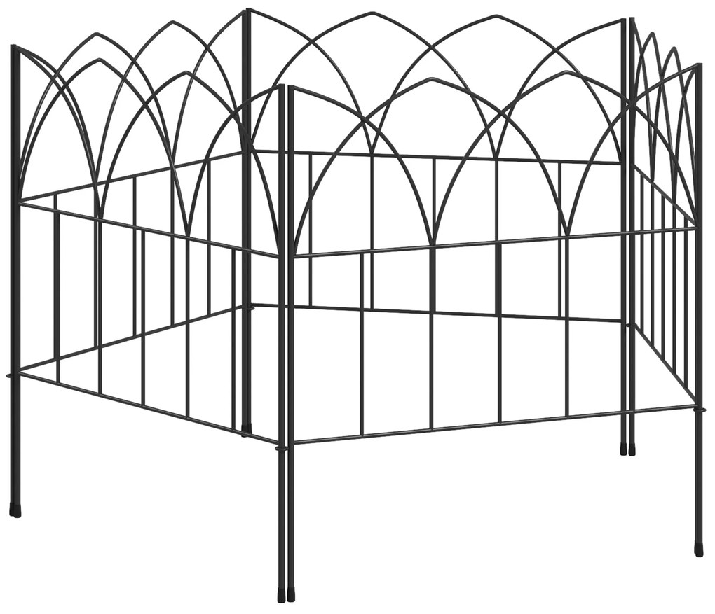 Outsunny Cercas de Jardim 205x45,5 cm Conjunto de 5 Cercas Decorativas para Jardim de Metal Barreira para Animais para Pátio Preto