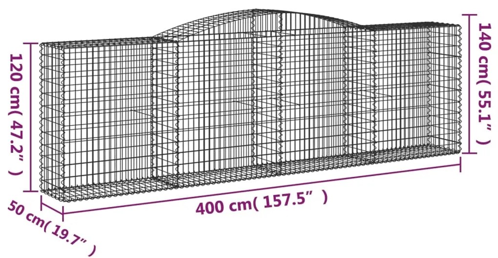 Cestos gabião arqueados 3pcs 400x50x120/140cm ferro galvanizado
