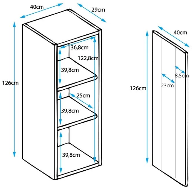 Vitrine Alta Cádiz – 40x128 cm – Preto e Branco com LED Azul