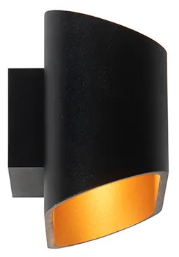 Candeeiro de parede moderno preto com interior dourado oval - Alone