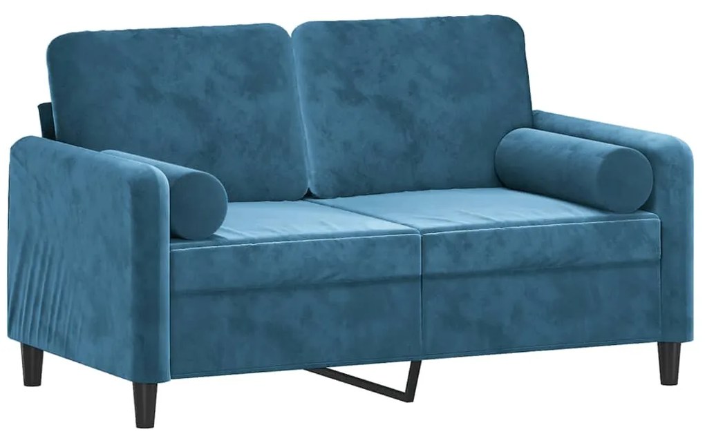 Sofá 2 lugares c/ almofadas decorativas 120 cm veludo azul