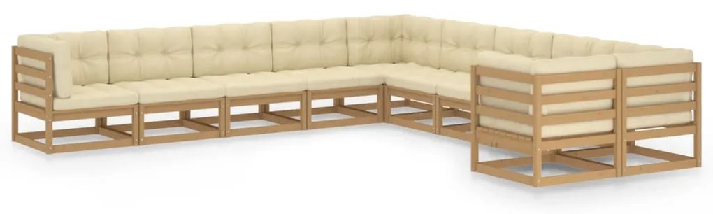 vidaXL 10pcs conj. lounge jardim almofadões pinho maciço castanho mel