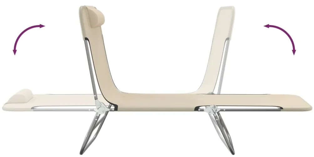 Espreguiçadeiras dobráveis 2 pcs textilene e aço cor creme
