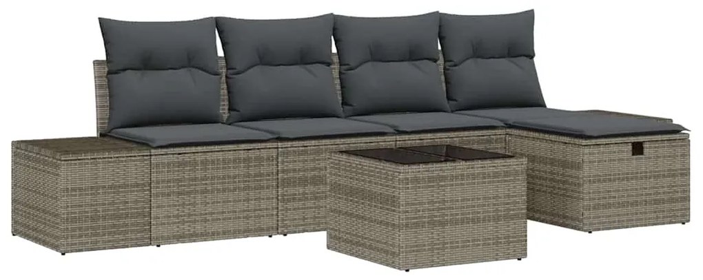 Conjunto de Sofá de Jardim de 6 Peças com Almofadas Cinza de Rattan Po
