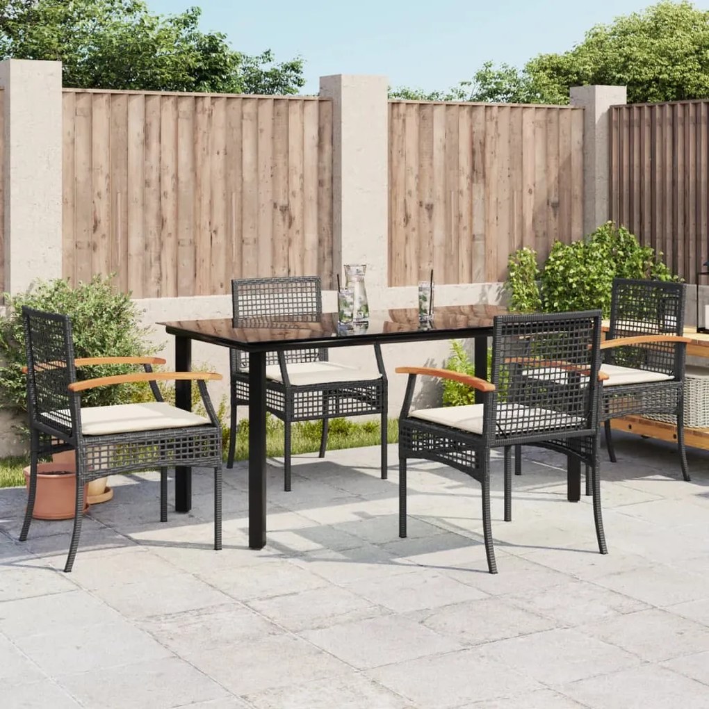 vidaXL 5 pcs conjunto de jantar p/ jardim c/ almofadões vime PE preto