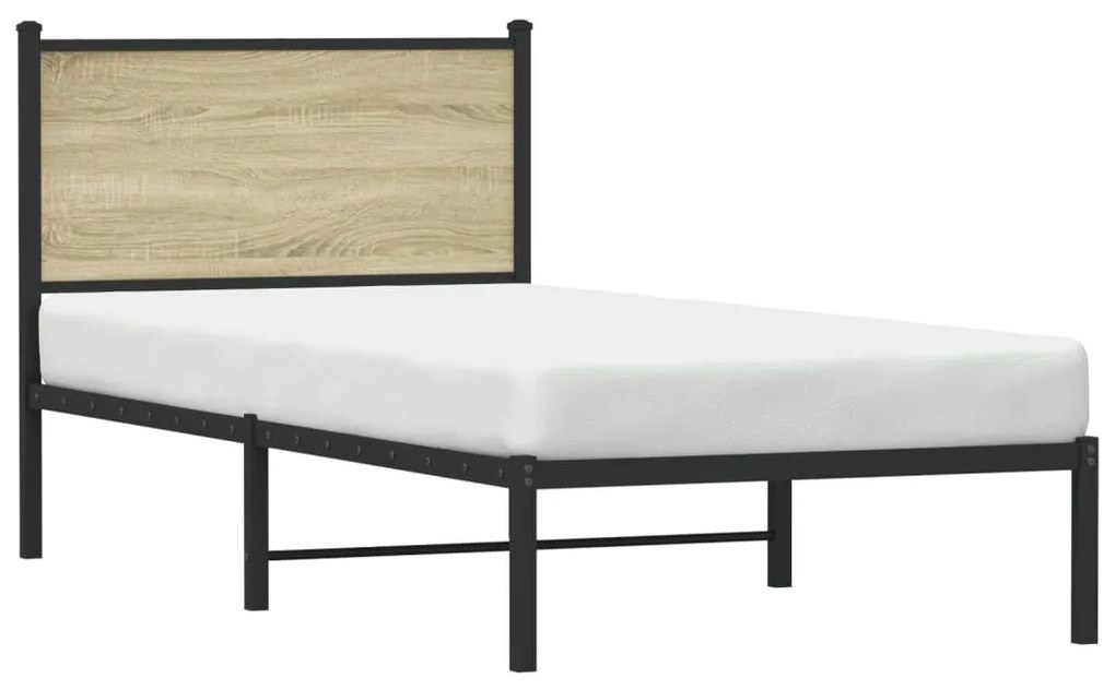 Estrutura de cama com cabeceira 75x190 cm metal carvalho sonoma