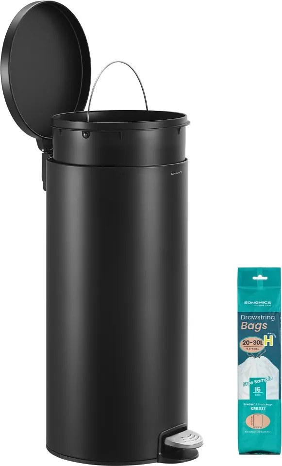 Caixote do lixo redondo de 30 L com pedal e cesto interior removível, preto