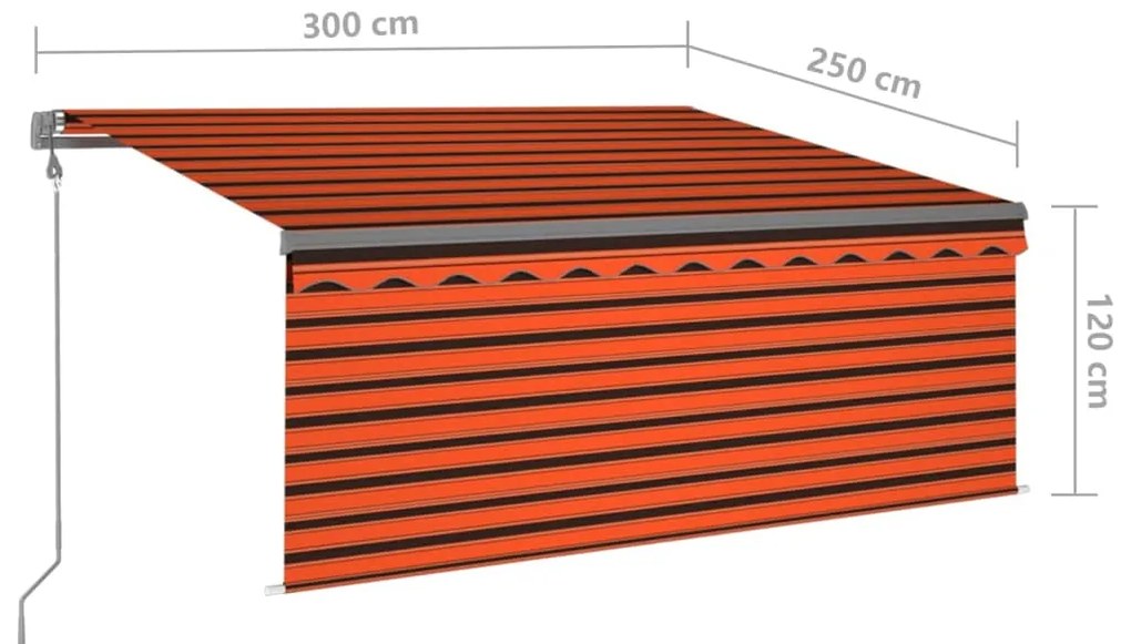 Toldo retrátil automático com estore 3x2,5 m laranja e castanho