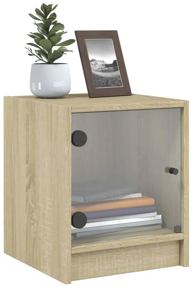 Mesa cabeceira c/ portas vidro 2 pcs 35x37x42cm carvalho sonoma