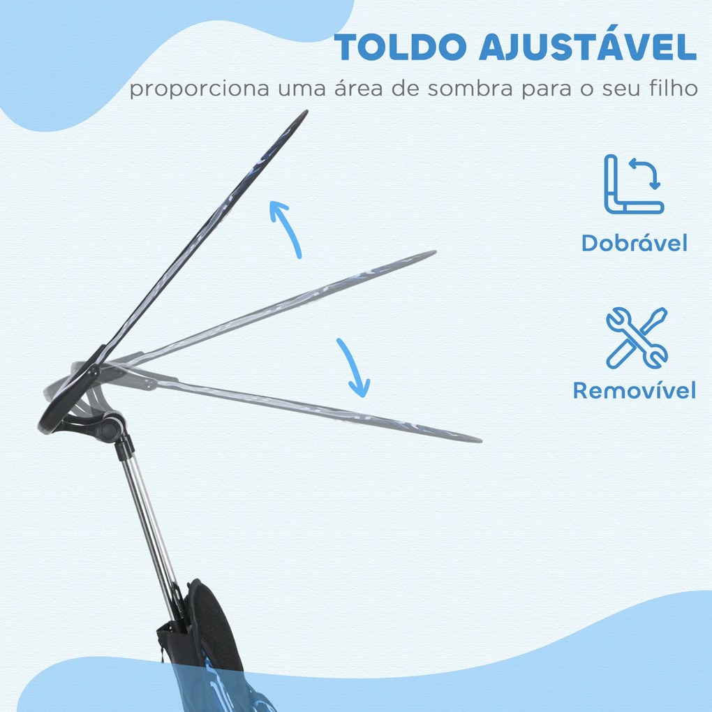 Triciclo para Bebés 2 em 1 Triciclo Evolutivo para Crianças com Toldo Dobrável e Guiador Telescópico 105x47x98 cm Branco
