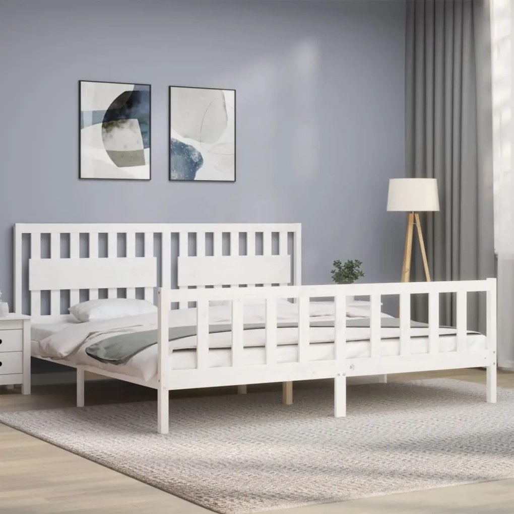 Cama sem colchão 200x200 cm madeira de pinho maciça branco