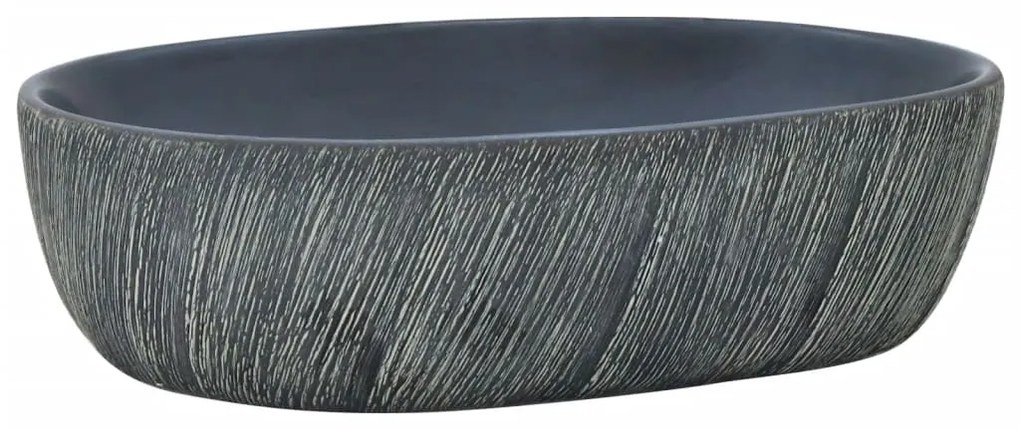 Lavatório de bancada oval 47x33x13 cm cerâmica preto e cinza