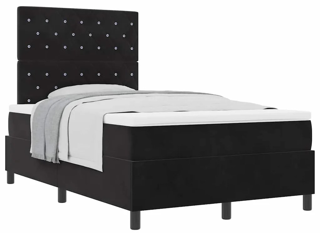 Cama Box Spring com Colchão preta Pequena Dobrada Veludo