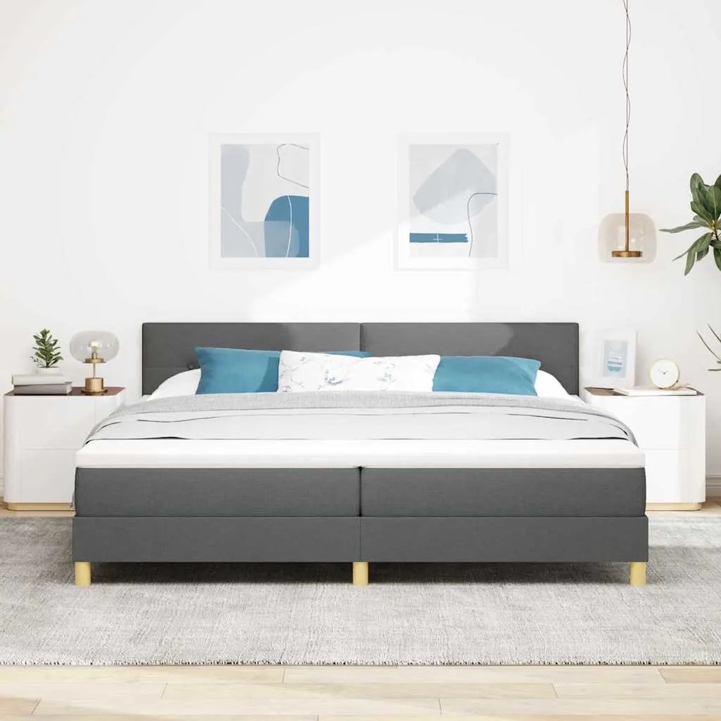 Cama Box Spring com Colchão Cinza Escuro 200x200 cm Tecido