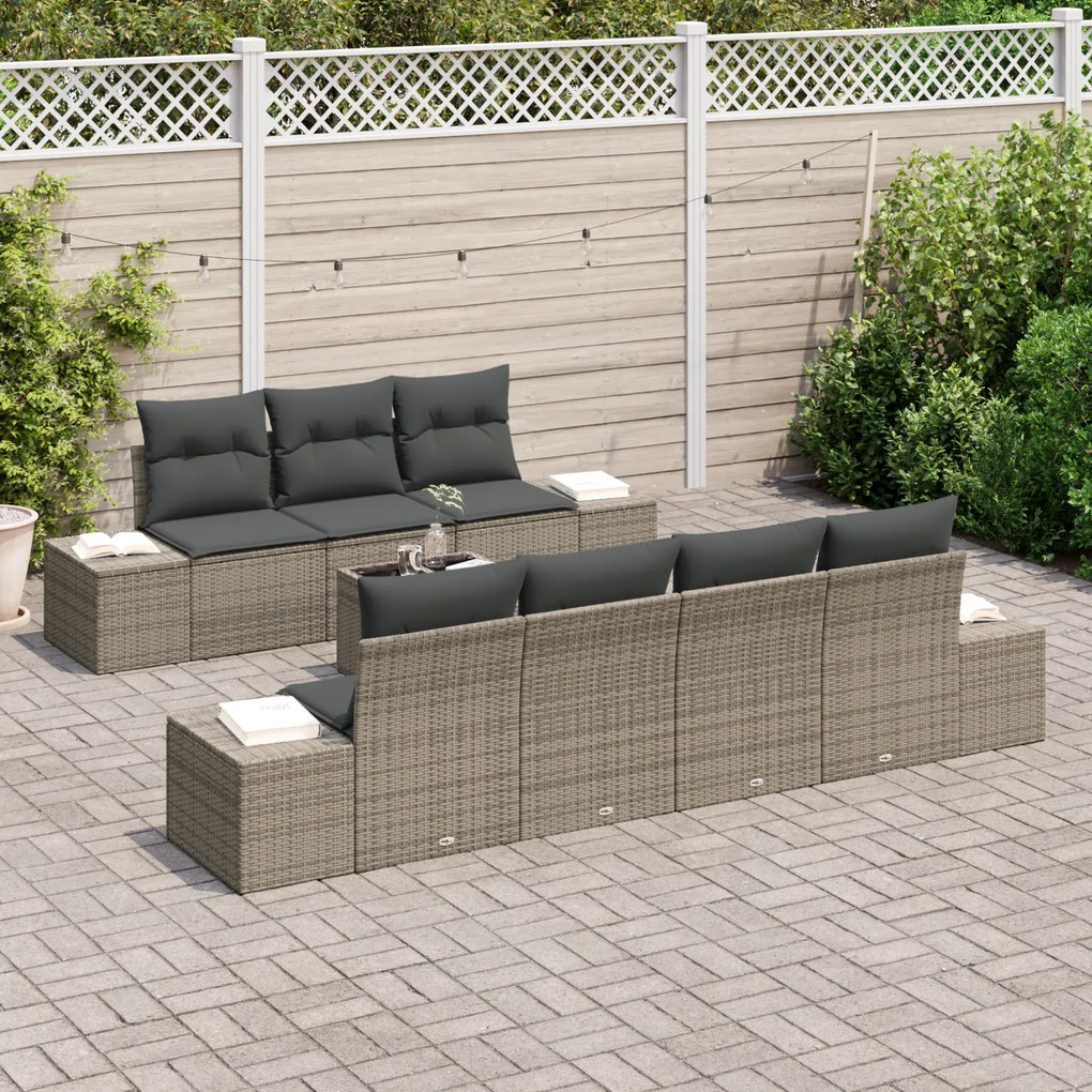 Conjunto de Sofás de Jardim de 8 Peças com Almofadas em Cinza Rattan P