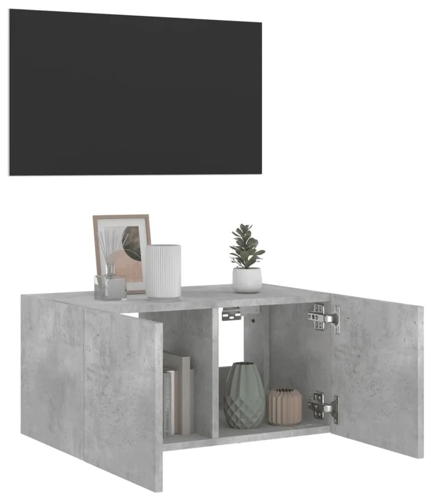 Móvel de parede p/ TV c/ luzes LED 60x35x31 cm cinza cimento
