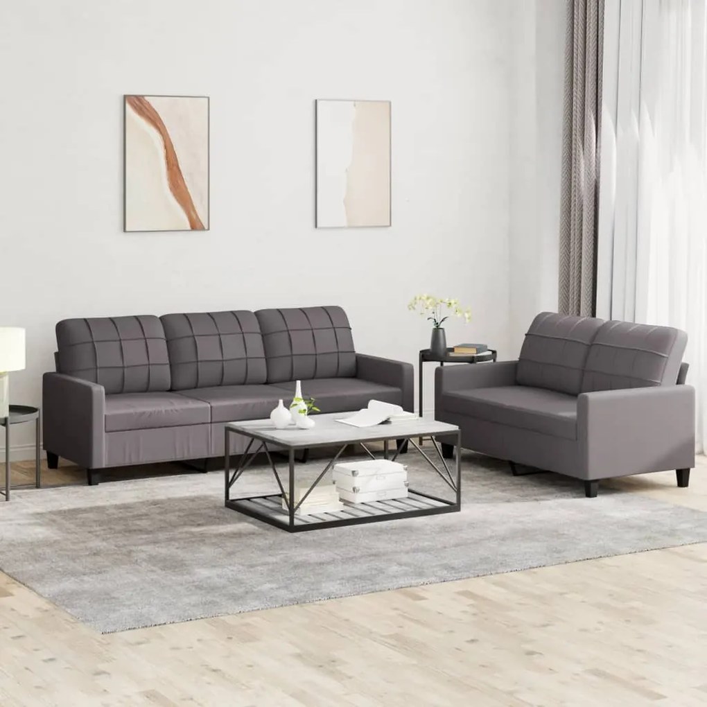 3201380 vidaXL 2 pcs conjunto de sofás c/ almofadões couro artificial cinzento