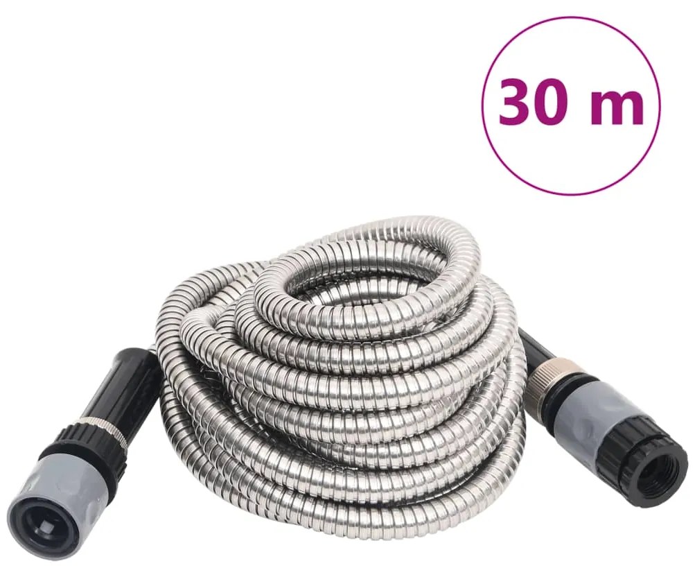 Mangueira jardim c/ pulverizador 0,6" 30 m aço inox. prateado