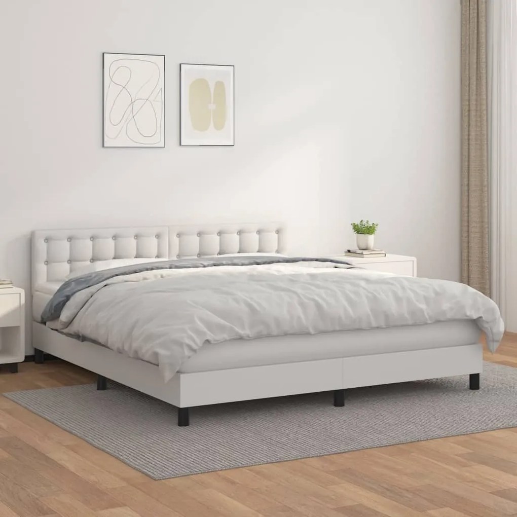 Cama com molas/colchão 180x200 cm couro artificial branco