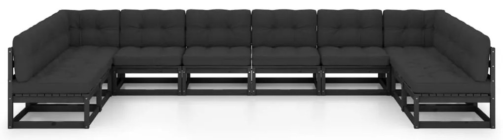 10 pcs conjunto longue jardim c/ almofadões pinho maciço preto