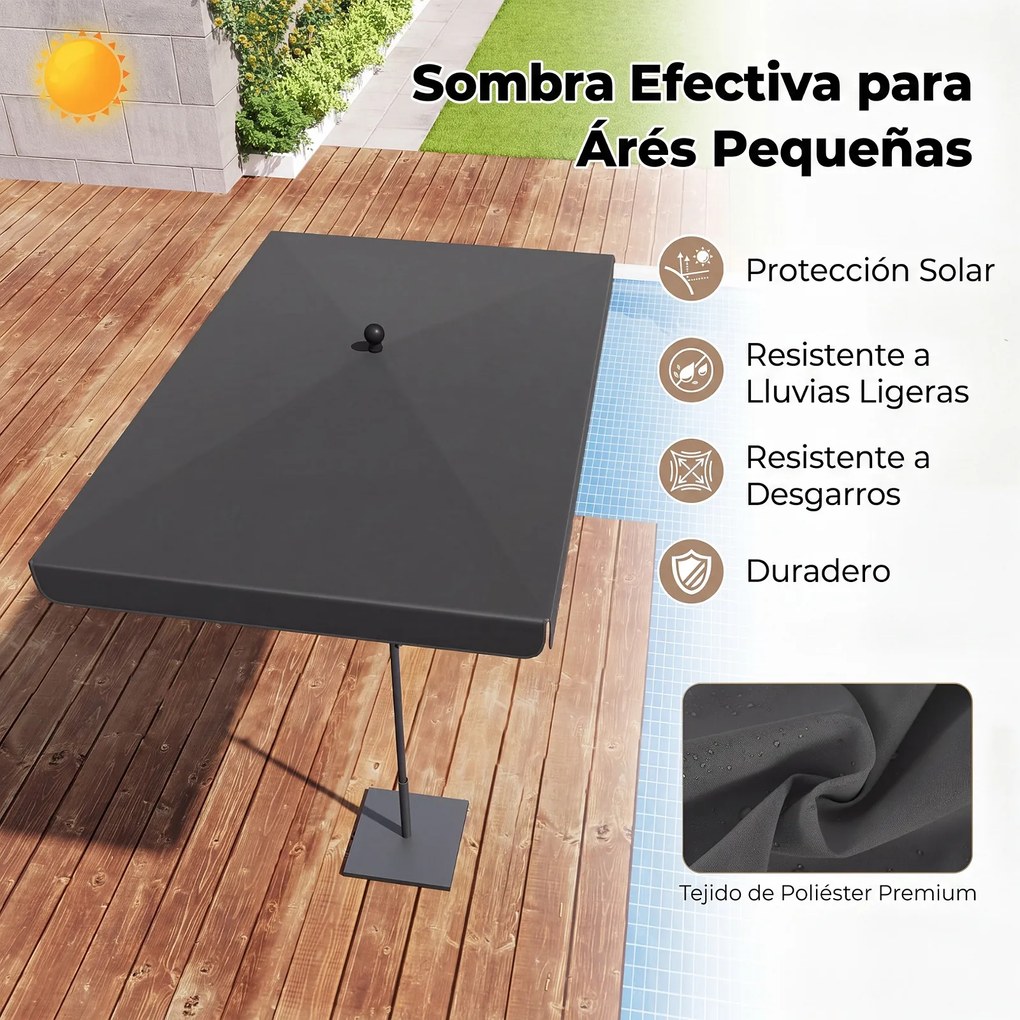 Guarda sol de Exterior Retangular, 200 x 130 cm (BASE NÃO INCLUIDA), Inclinação Bidirecional de 30°, Cinzento