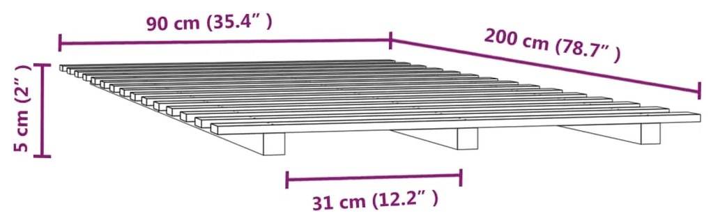 Estrutura de cama 90x200 cm madeira de pinho maciça cinzento