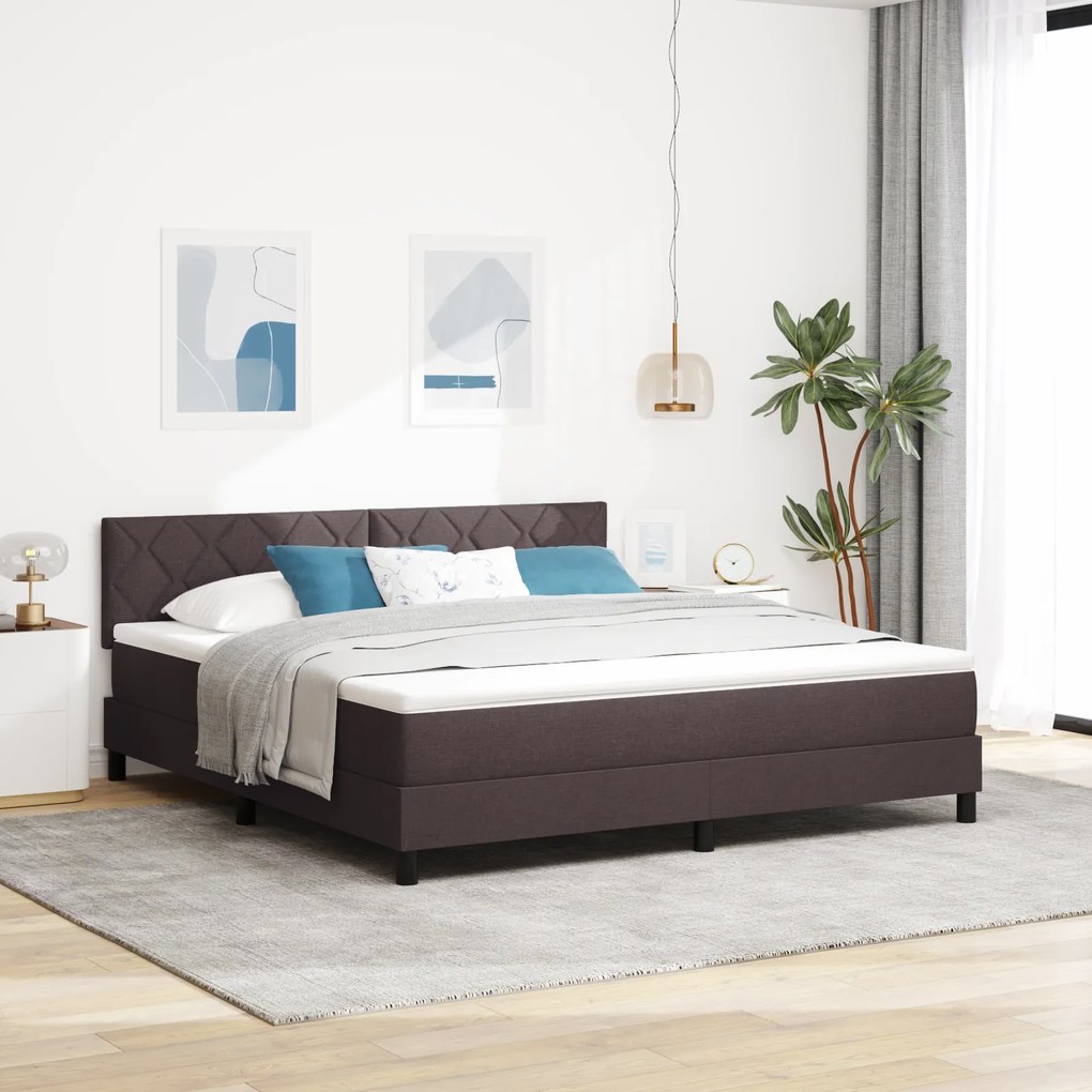 vidaXL Cama Box com Colchão &amp; LED Marrom Escuro 180x200 cm Tecido