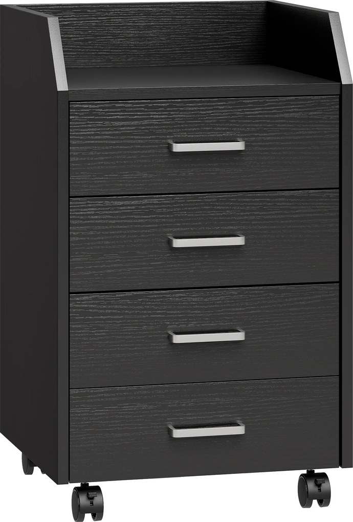 Vinsetto Gaveteiro de escritório armazenamento com rodízios 4 gavetas deslizantes em madeira 40 x 36 x 65 cm branco | Aosom Portugal