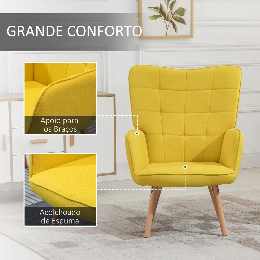 Poltrona WingBack Tufo - Amarelo - Design Nórdico