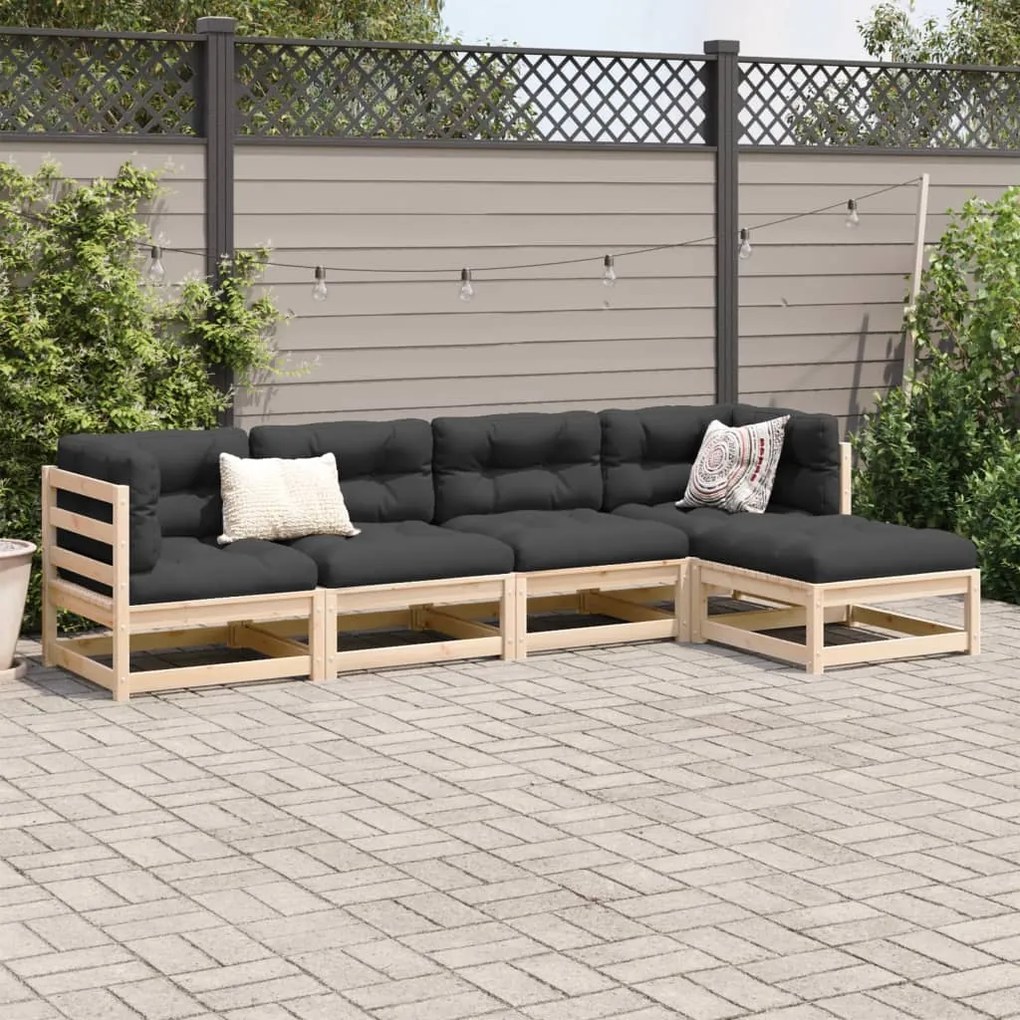 5 pcs conjunto de sofás de jardim com almofadões pinho maciço