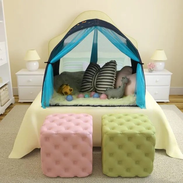 Tenda para crianças Túnel de jogo Tenda de jogo portátil Pop Up Playhouse com cortina dupla Saco de transporte 144 x 102 x 82 cm Azul