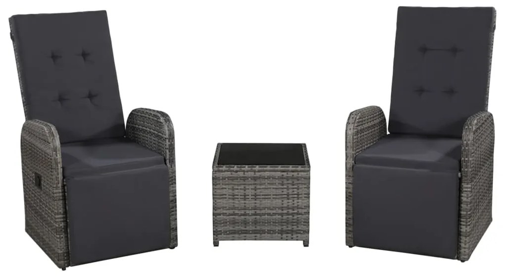 3 pcs conjunto bistrô com almofadões vime PE cinzento