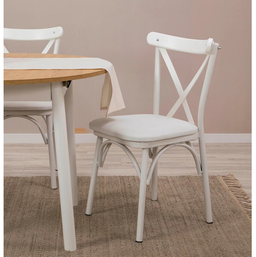 Conjunto de Mesa de Jantar Extensível Oliver – Branco Carvalho – Mesa: