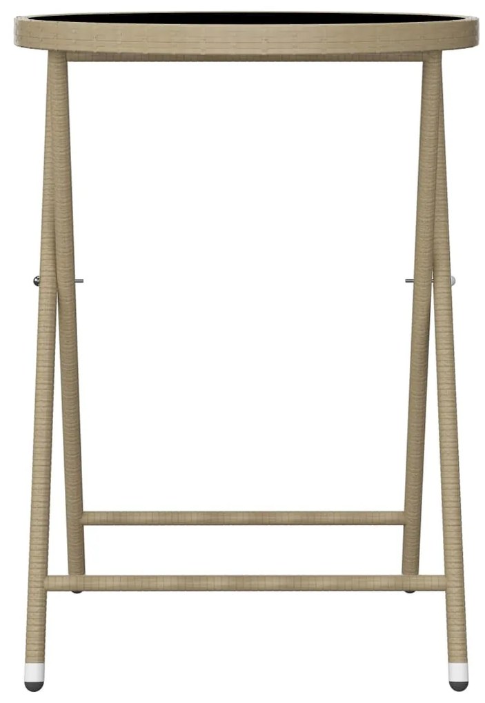 3 pcs conjunto bistrô p/ jardim vime PE e vidro temperado bege