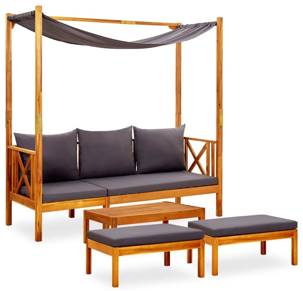 Banco de jardim com mesa e apoios de pés acácia maciça