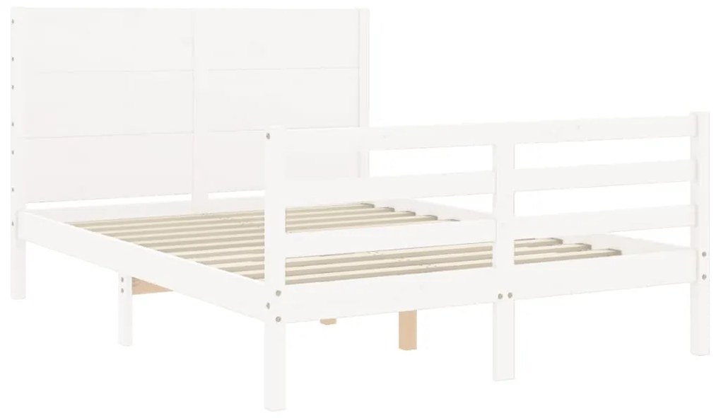 Estrutura de cama com cabeceira 140x190cm madeira maciça branco