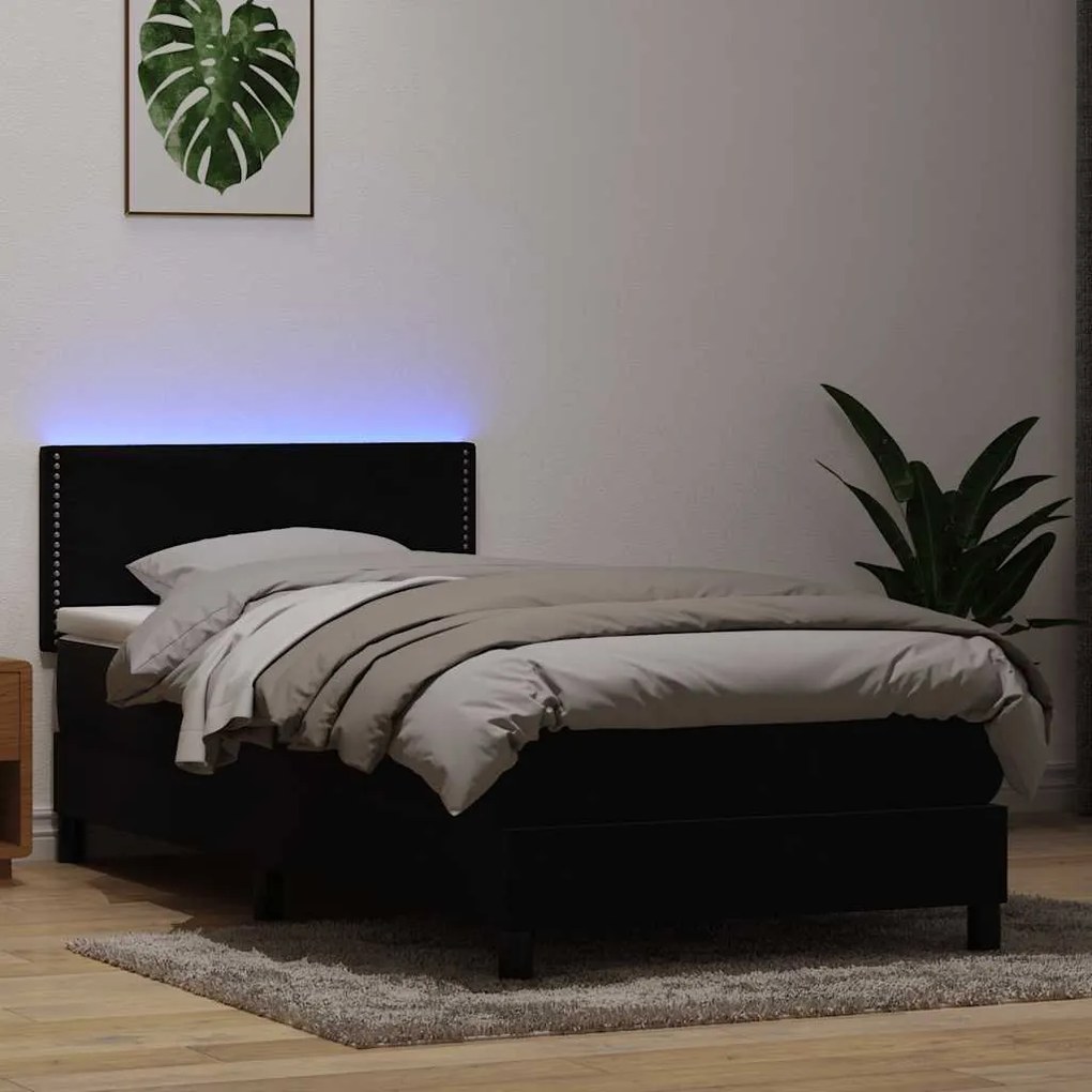 vidaXL Cama box spring c/ colchão e LED 90x220 cm veludo preto