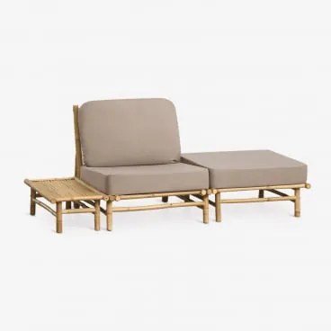 Conjunto De Jardim Com Poltrona, Puff E Mesa Auxiliar Lateral Retangular 75x40 Cm Em Bambu Isendra Tecido Castanho Moca - Sklum