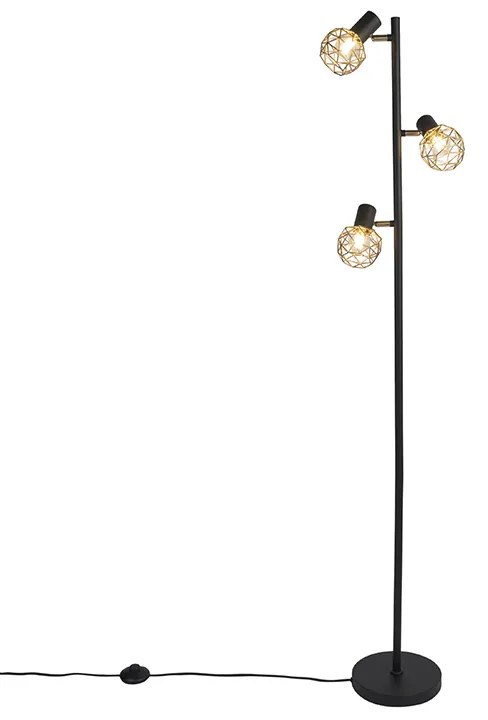 Candeeiro de pé design preto com dourado 3 luzes ajustáveis - Mesh Moderno,Design
