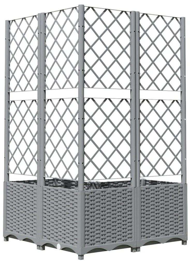 Vaso/floreira jardim c/ treliça 80x80x136 cm PP cinzento-claro