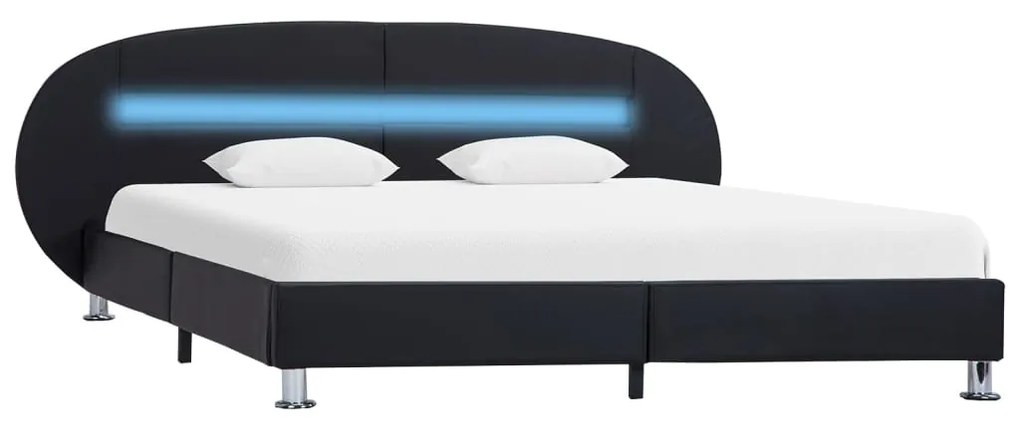 Estrutura de cama c/ LEDs 180x200 cm couro artificial preto