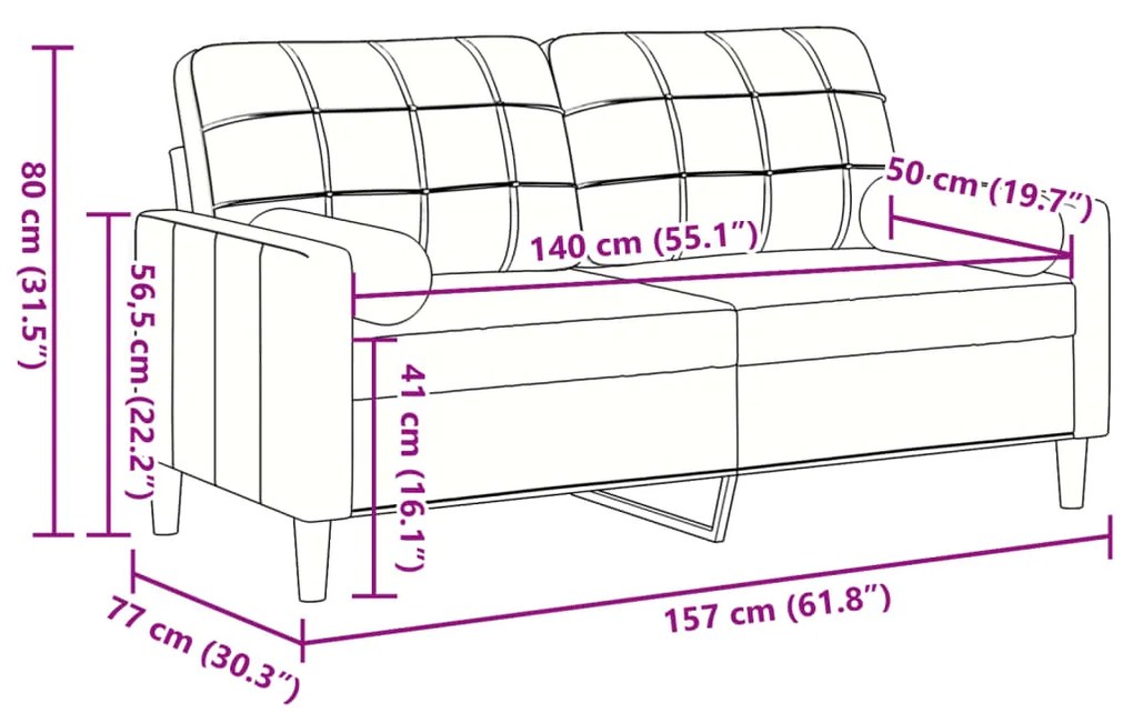 Sofá 2 lugares + almofadas decorativas 140cm veludo cinza-claro