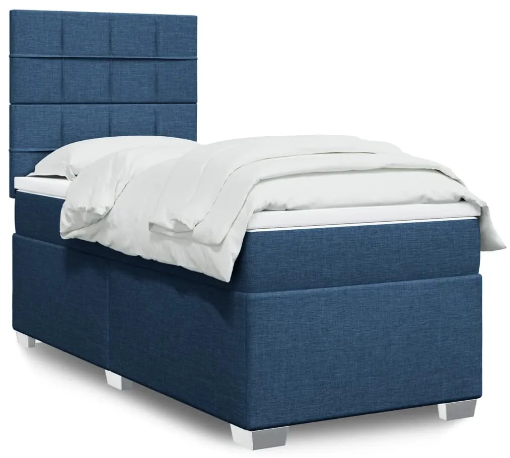 vidaXL Cama com molas/colchão 90x200 cm tecido azul