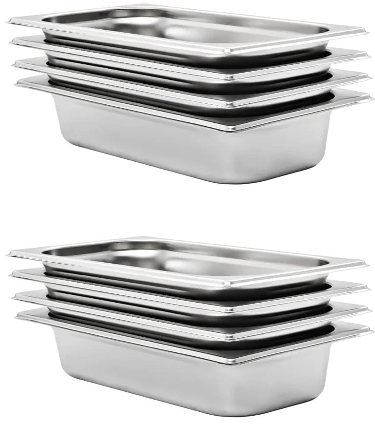 50894 vidaXL Recipientes gastronorm 8 pcs GN 1/3 65 mm aço inoxidável