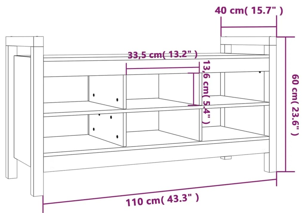 Banco de corredor 110x40x60 cm pinho maciço castanho mel