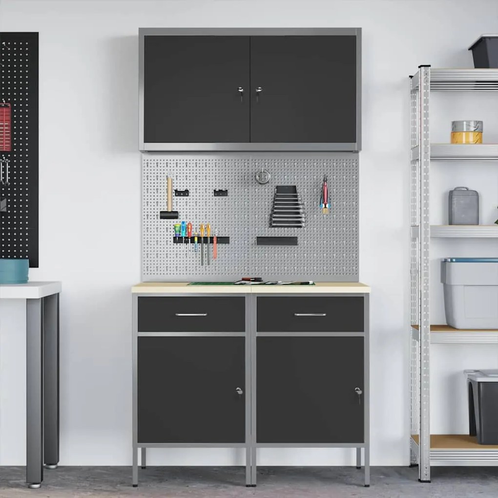 Conjunto de Armário e Painel de Ferramentas vidaXL 5 Peças Preto MDF e