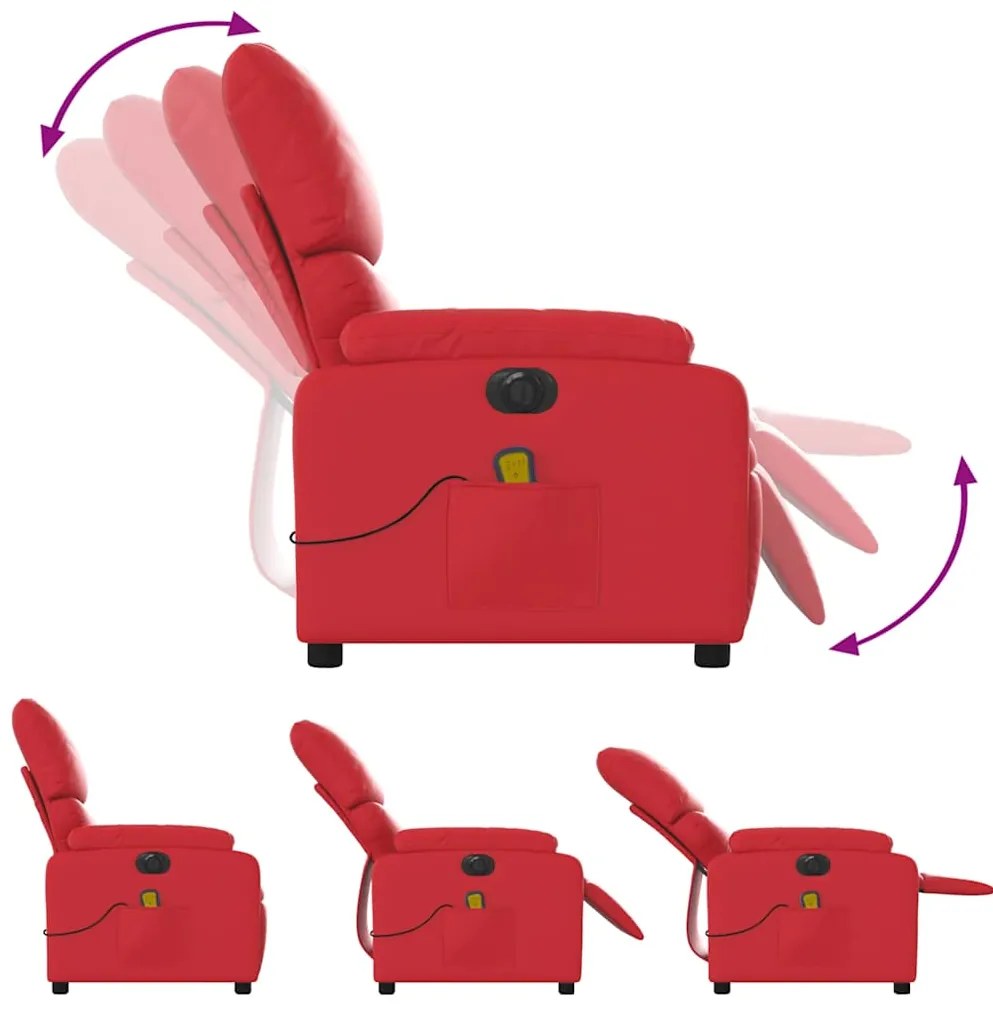 Poltrona massagens reclinável elétrica couro artif. vermelho