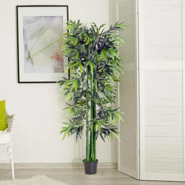 Bambú Artificial 180cm com Ramos Realistas Planta Sintética Decorativa com Vaso para Sala de Estar Escritório Ø20x180cm Verde