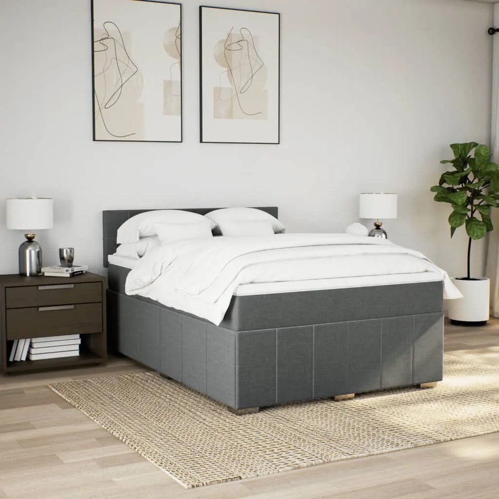 Cama com molas/colchão 160x200 cm tecido cinzento-escuro