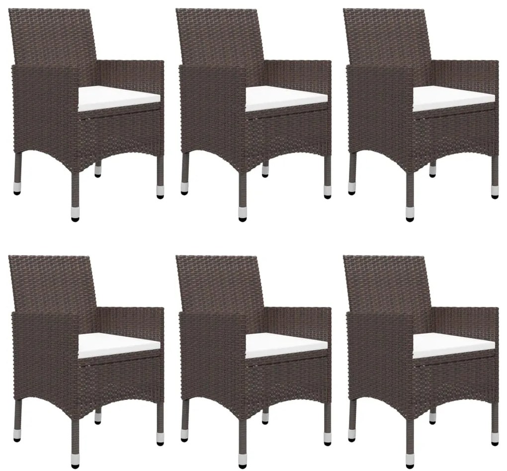 7 pcs conjunto de jantar para jardim com almofadões castanho
